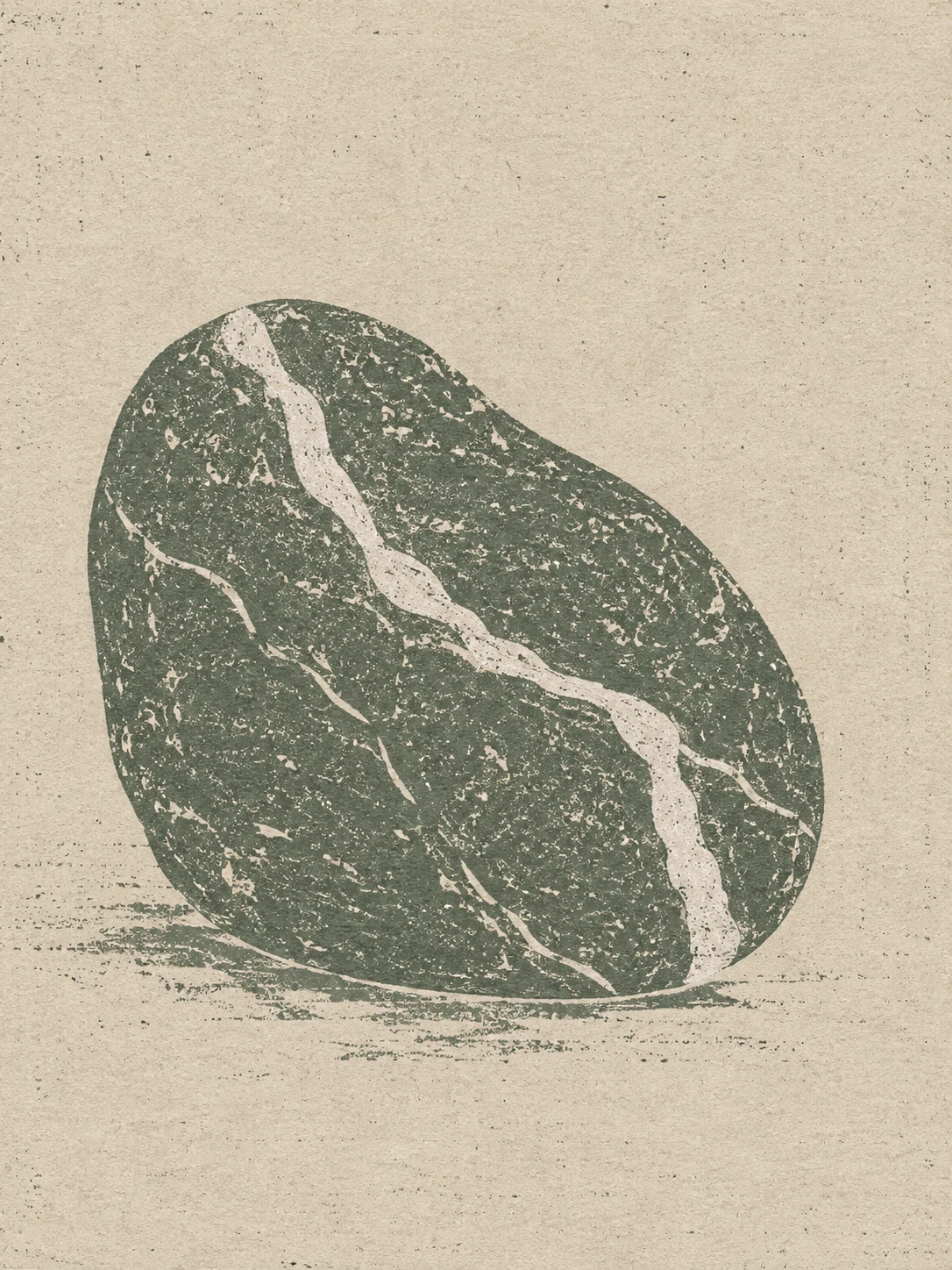 A stone with one white vein in cream, stone, gray, taupe; portrait artwork.