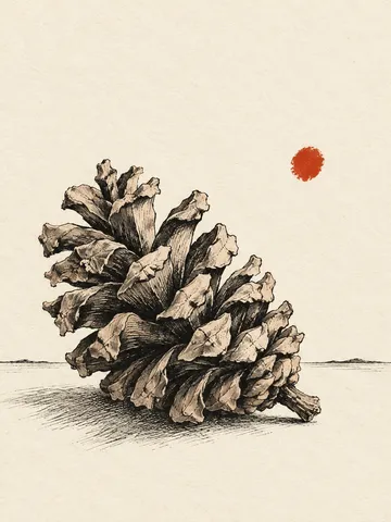 A pinecone in white, olive, cream; portrait artwork.