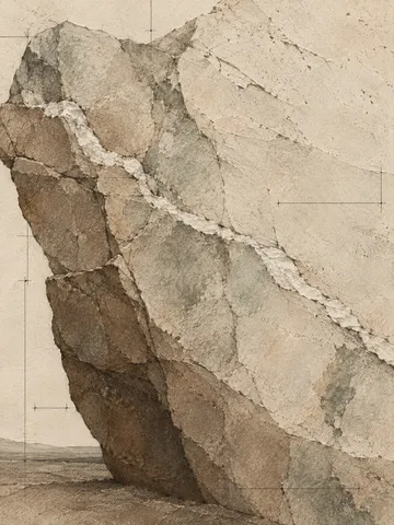 A stone with one white vein in stone, cream, taupe, sand; portrait artwork.