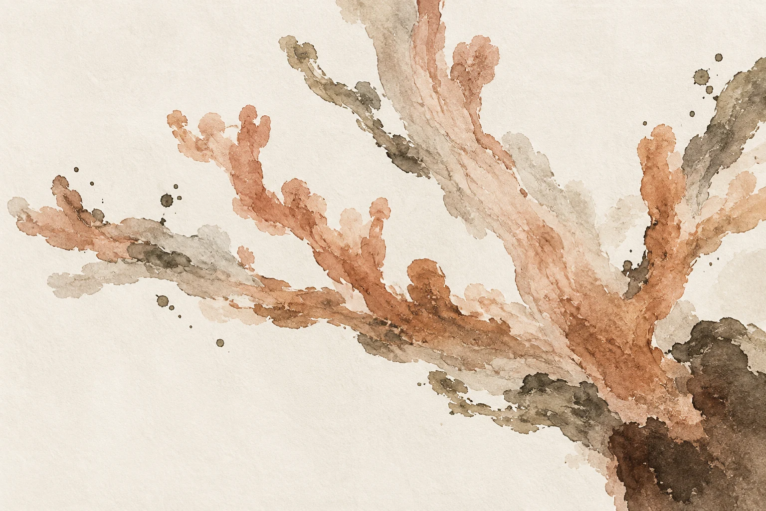 A coral branch in white, stone, sand, taupe; landscape artwork.
