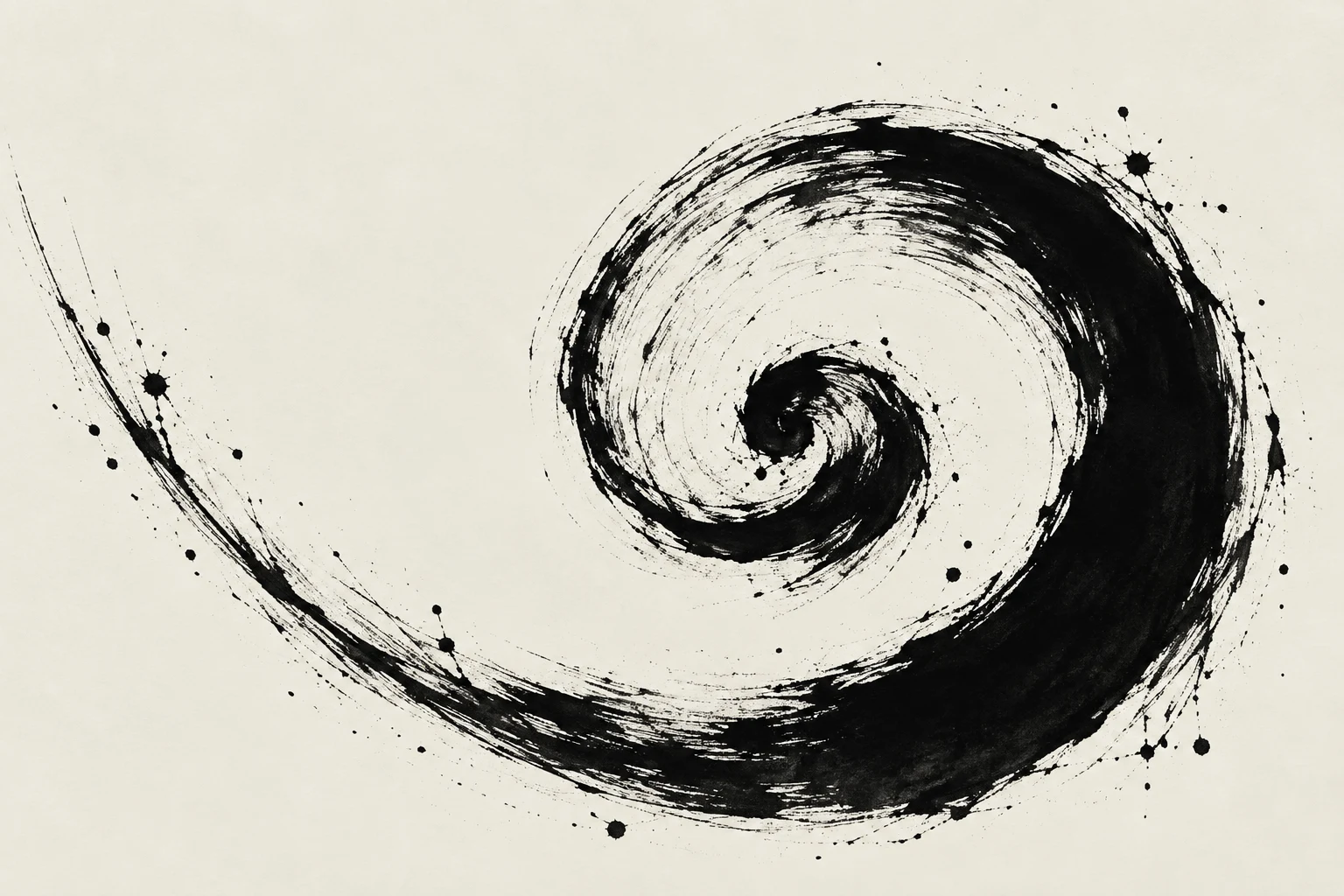 A snail shell spiral in cream, black, white, stone; landscape artwork.