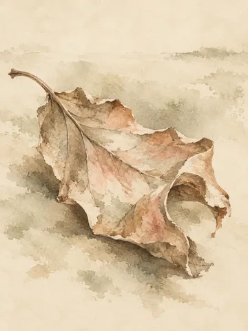 A curled dry leaf in cream, sand, stone, taupe; portrait artwork.