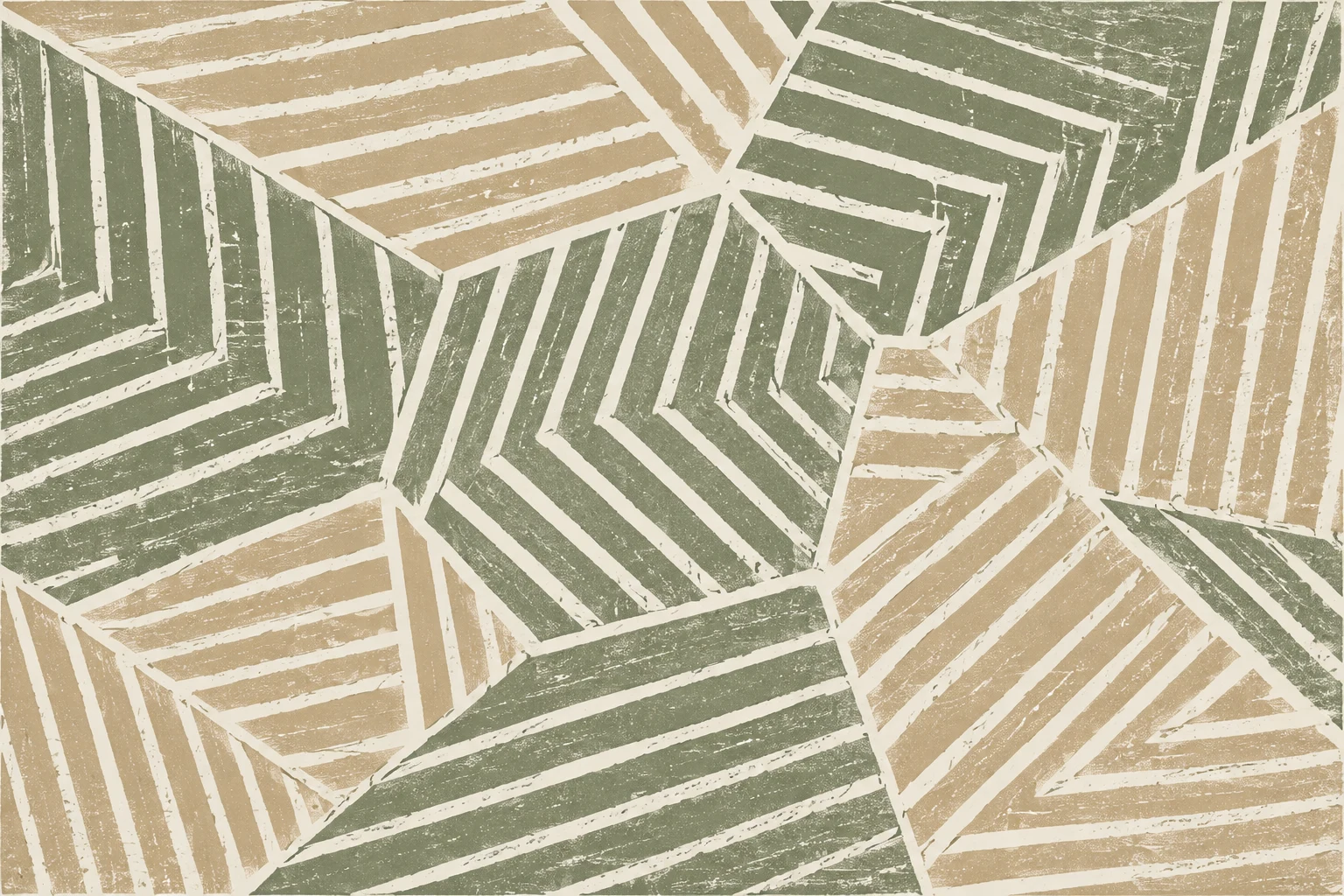 A honeycomb fragment in cream, sand, stone, sage; landscape artwork.