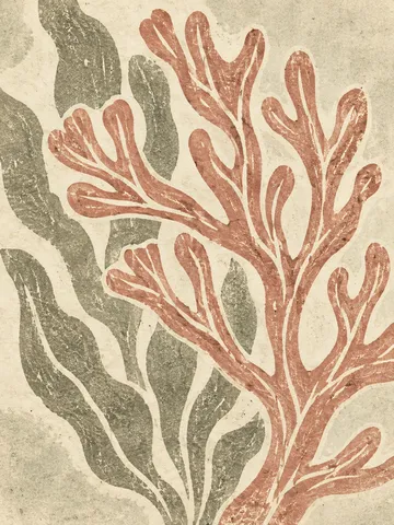 A coral branch in cream, blush, sage, stone; portrait artwork.