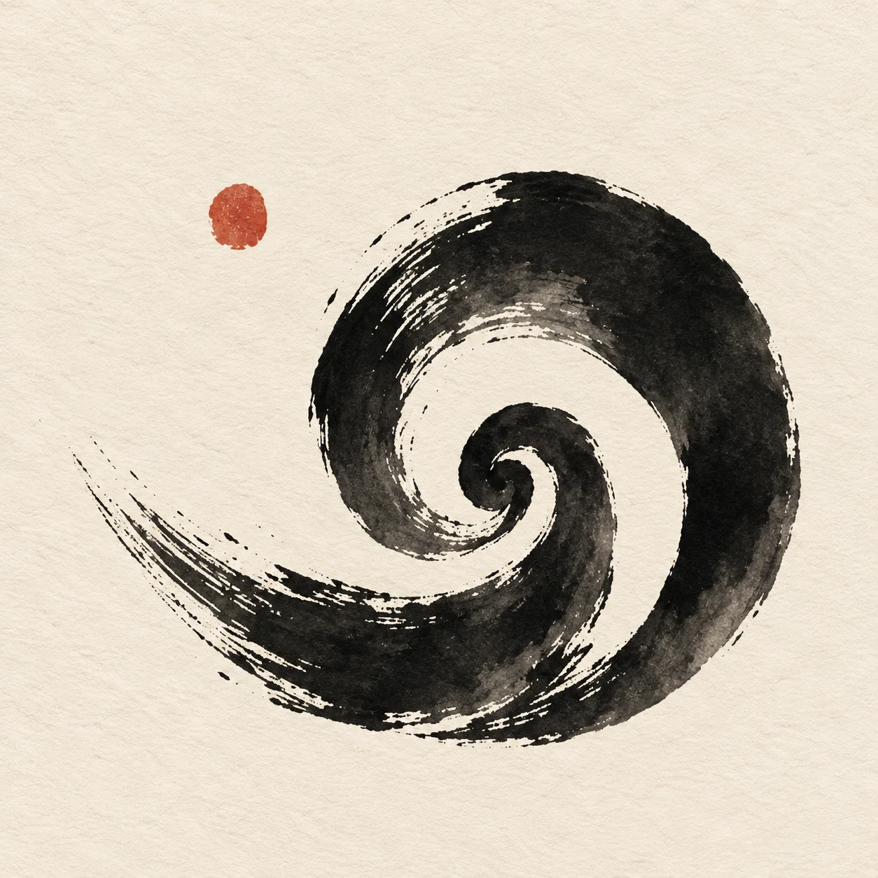 A snail shell spiral in cream, black, charcoal, white; square artwork.