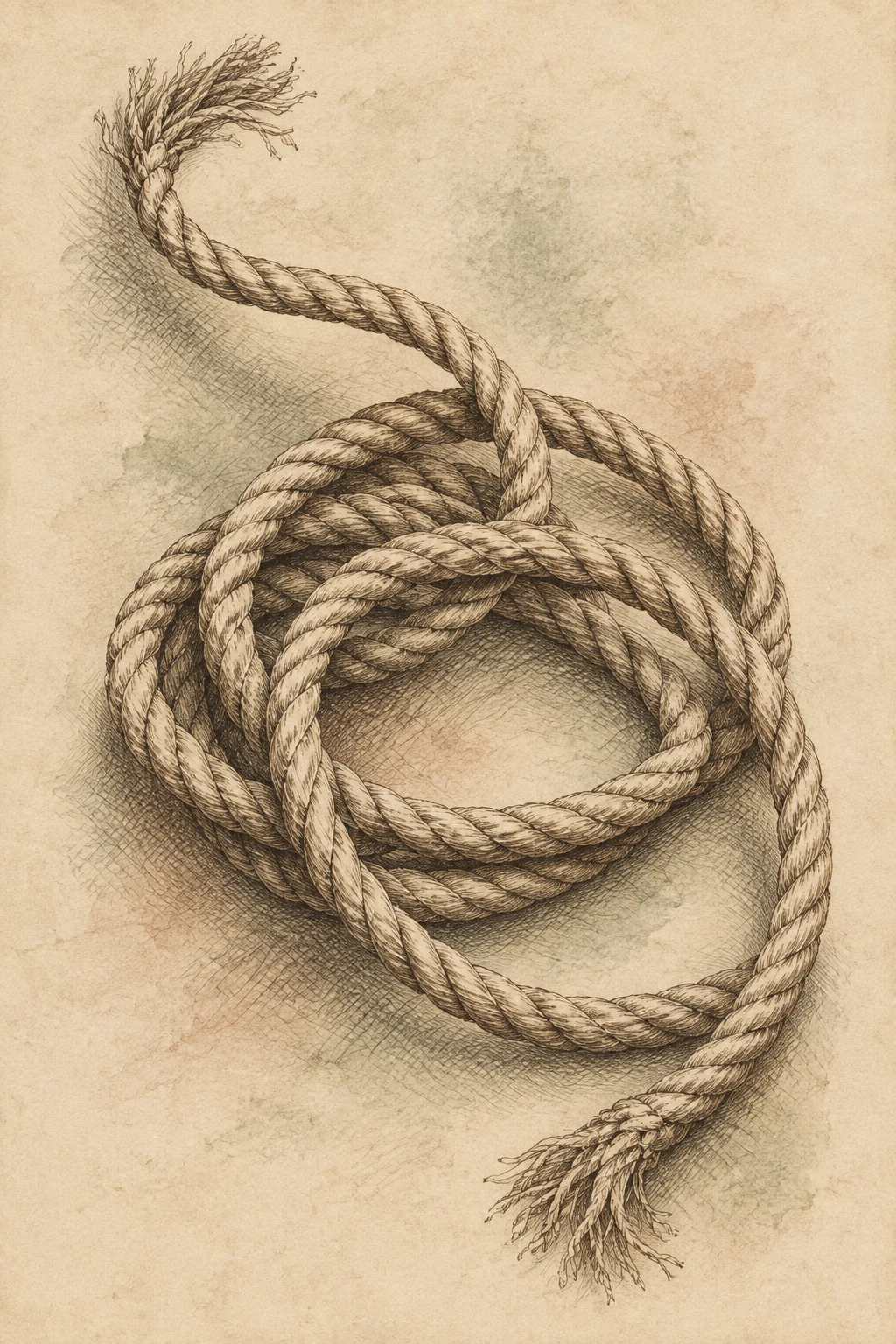 An anchor rope coiled in cream, taupe, sand, stone; portrait artwork.