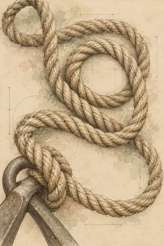 An anchor rope coiled in cream, stone, taupe, sage; portrait artwork.