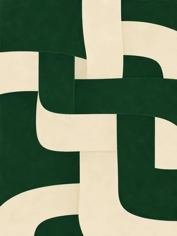 A woven lattice drawn by hand in forest green, cream; portrait artwork.