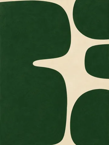 A loose grid of brush dots in forest green, cream; portrait artwork.