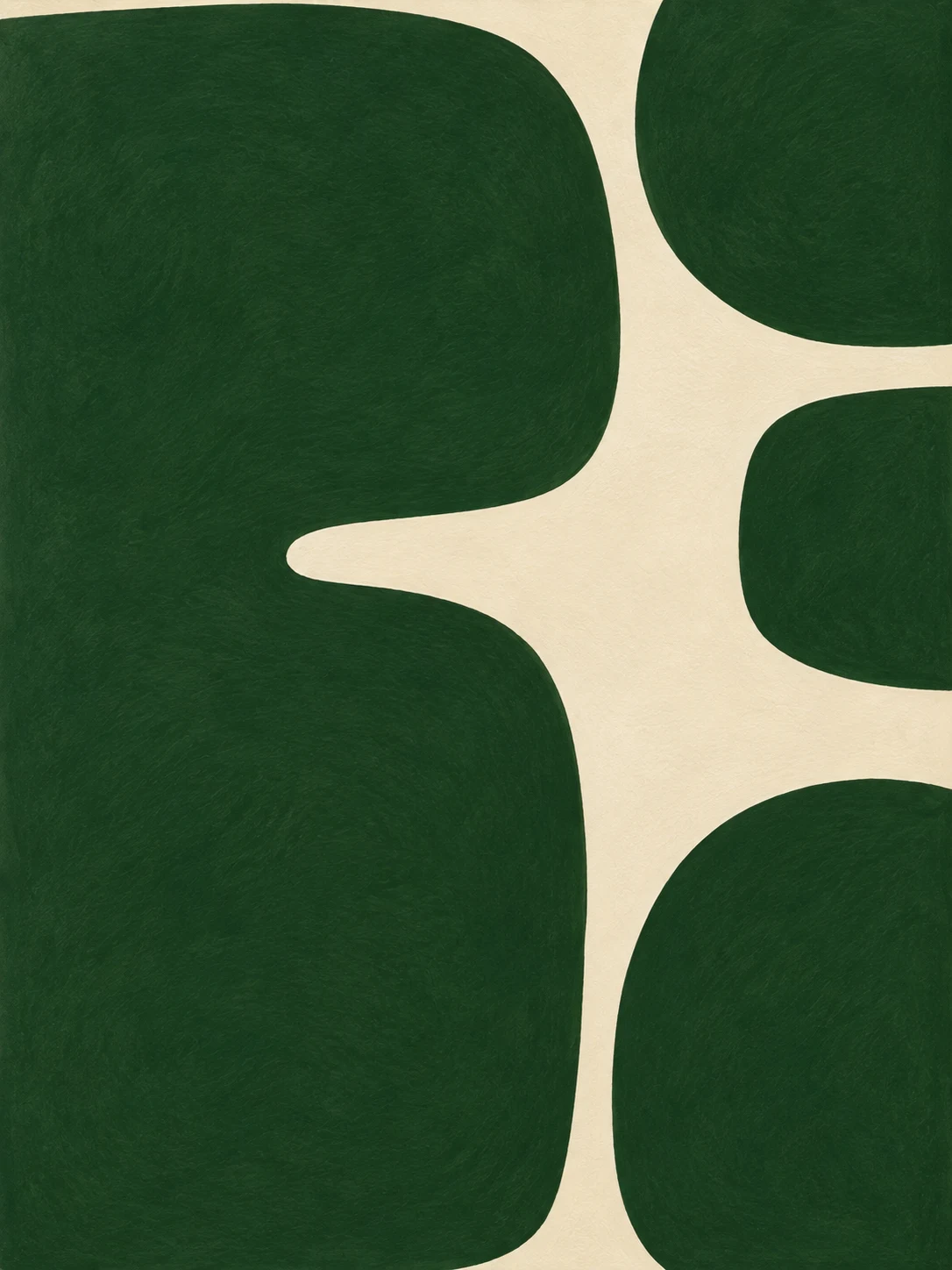 A loose grid of brush dots in forest green, cream; portrait artwork.