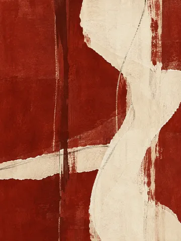 A stripe study with uneven hand-painted edges in rust, cream, burgundy, stone; portrait artwork.