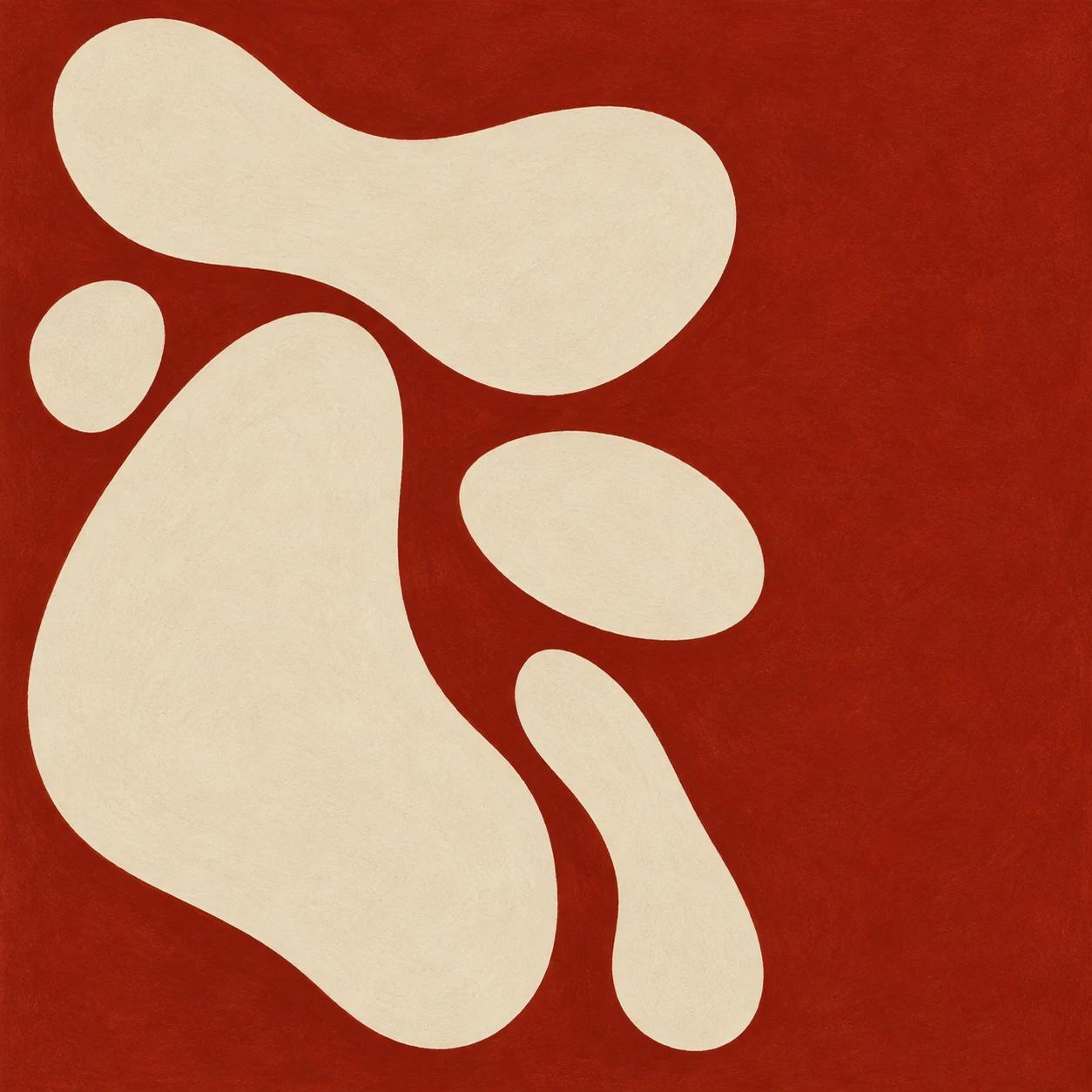 Scattered seed shapes in rust, cream; square artwork.