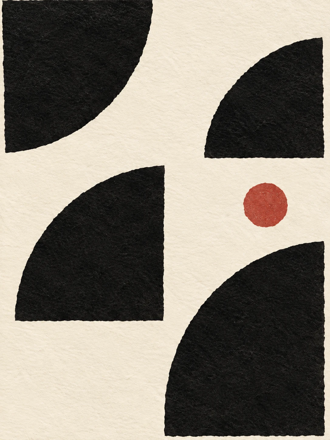 A tile pattern of quarter circles in black, cream, white; portrait artwork.