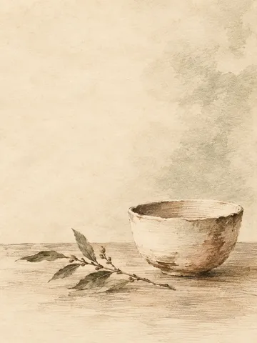 A single bowl on a plain table in cream, stone, sage; portrait artwork.