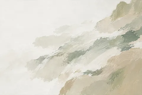 Long slow swells with no shore in white, cream, stone, sand; landscape artwork.