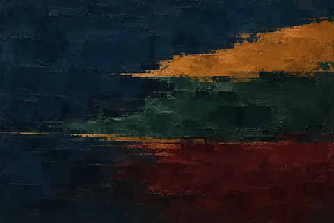 A still water surface as pure tonal bands in black, brown; landscape artwork.