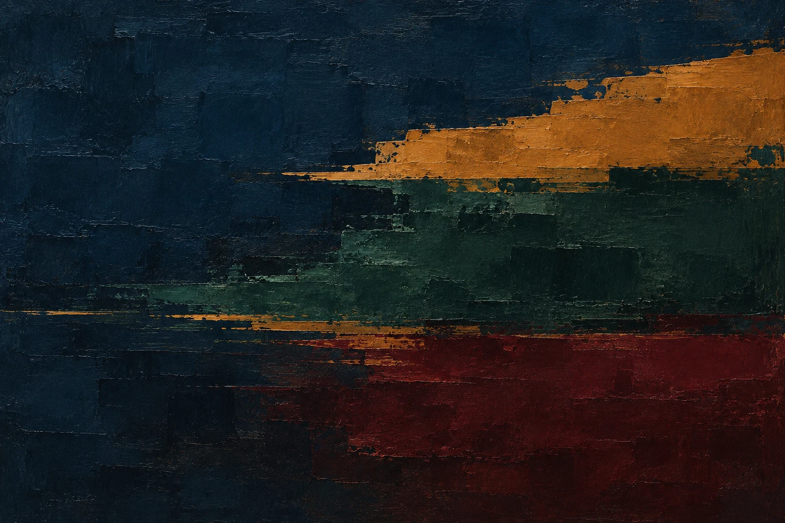 A still water surface as pure tonal bands in black, brown; landscape artwork.