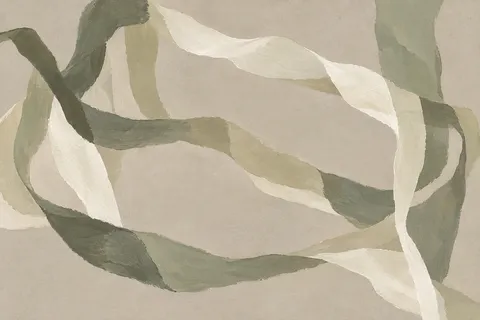 Wet sand ribbons after the tide in stone, sage, cream, taupe; landscape artwork.