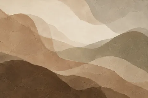 Long slow swells with no shore in sand, brown, sage, cream; landscape artwork.