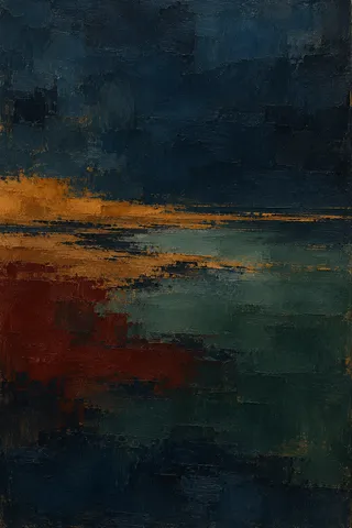 A tidal flat at low water in black, charcoal, brown; portrait artwork.