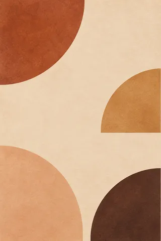 Four quarter-circles turned different ways in cream, blush, terracotta, brown; portrait artwork.