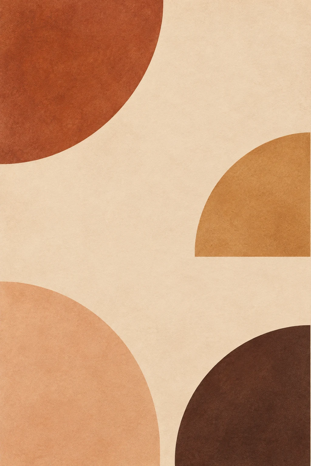 Four quarter-circles turned different ways in cream, blush, terracotta, brown; portrait artwork.