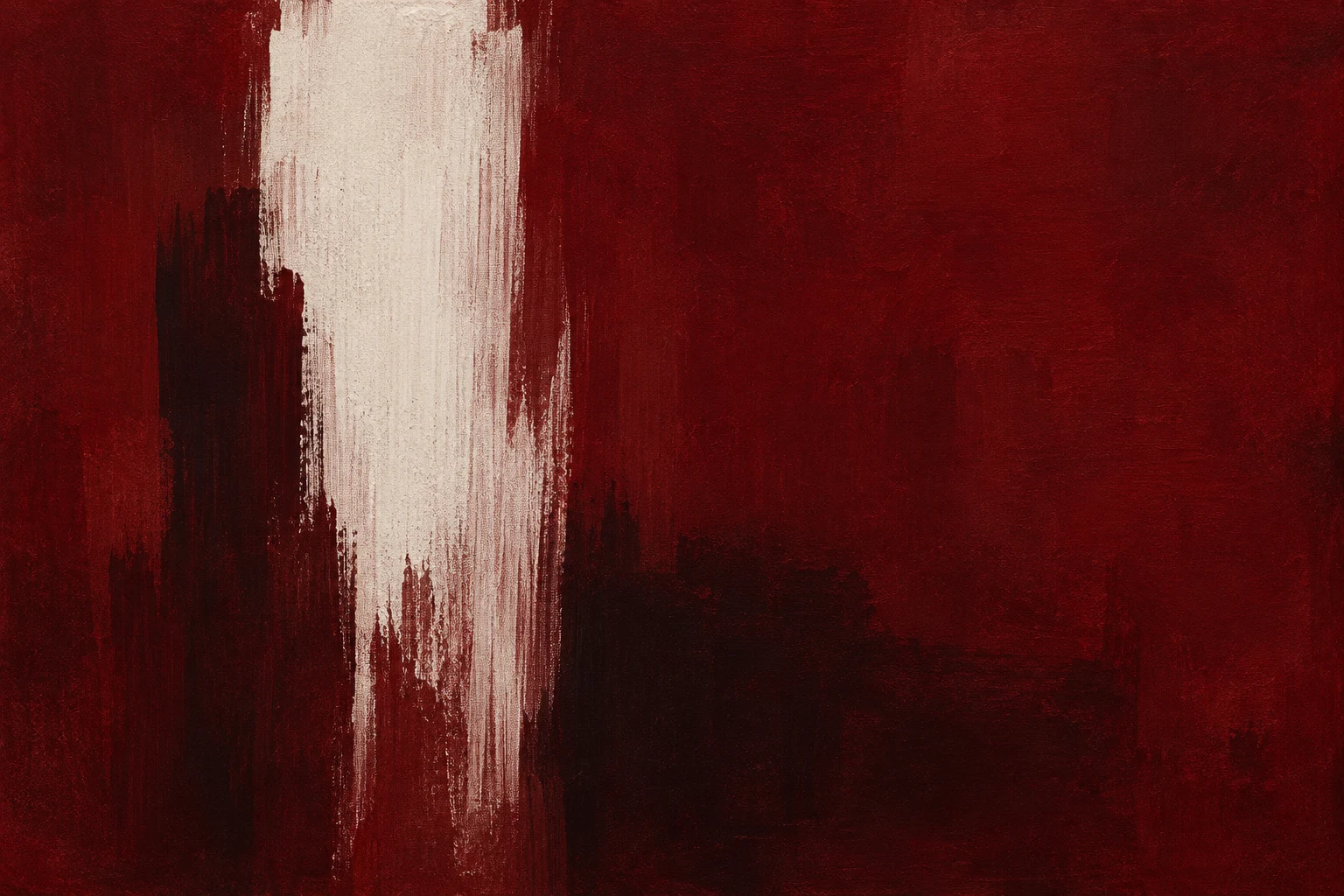 A single brushstroke column set off-center in burgundy, black, blush; landscape artwork.