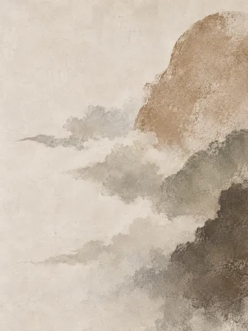Soft cloud-like forms drifting left in cream, stone, sand, taupe; portrait artwork.