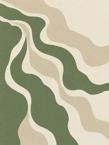 Thick flowing organic bands like a river seen from above in cream, olive, stone; portrait artwork.
