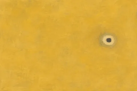 Concentric soft rings, uneven in yellow, sand; landscape artwork.