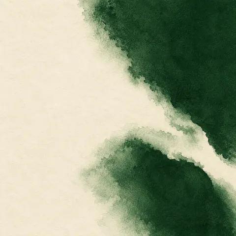 Two pools of color bleeding into each other in cream, forest green, black, sand; square artwork.