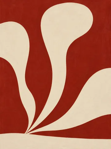A fan of tapering strokes in rust, cream, sand; portrait artwork.