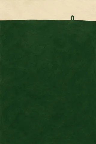 An arch and its shadow in forest green, stone; portrait artwork.
