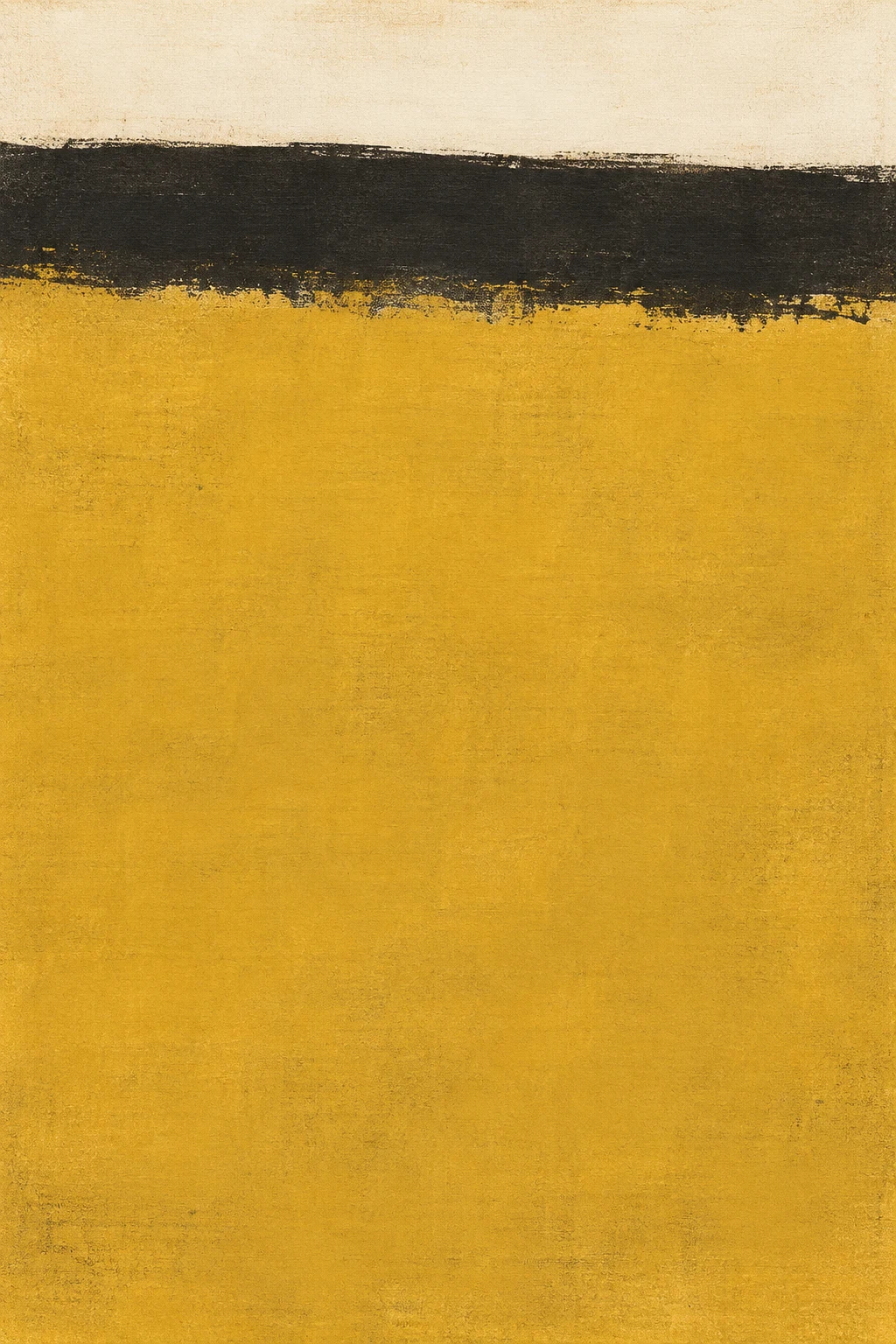 A wide band with a frayed lower edge in yellow, sand, orange, cream; portrait artwork.
