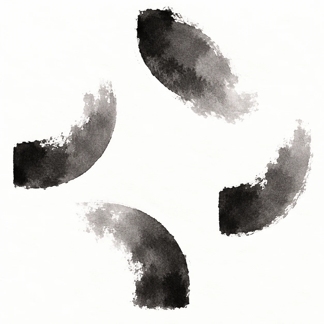 Four quarter-circles turned different ways in white, charcoal; square artwork.