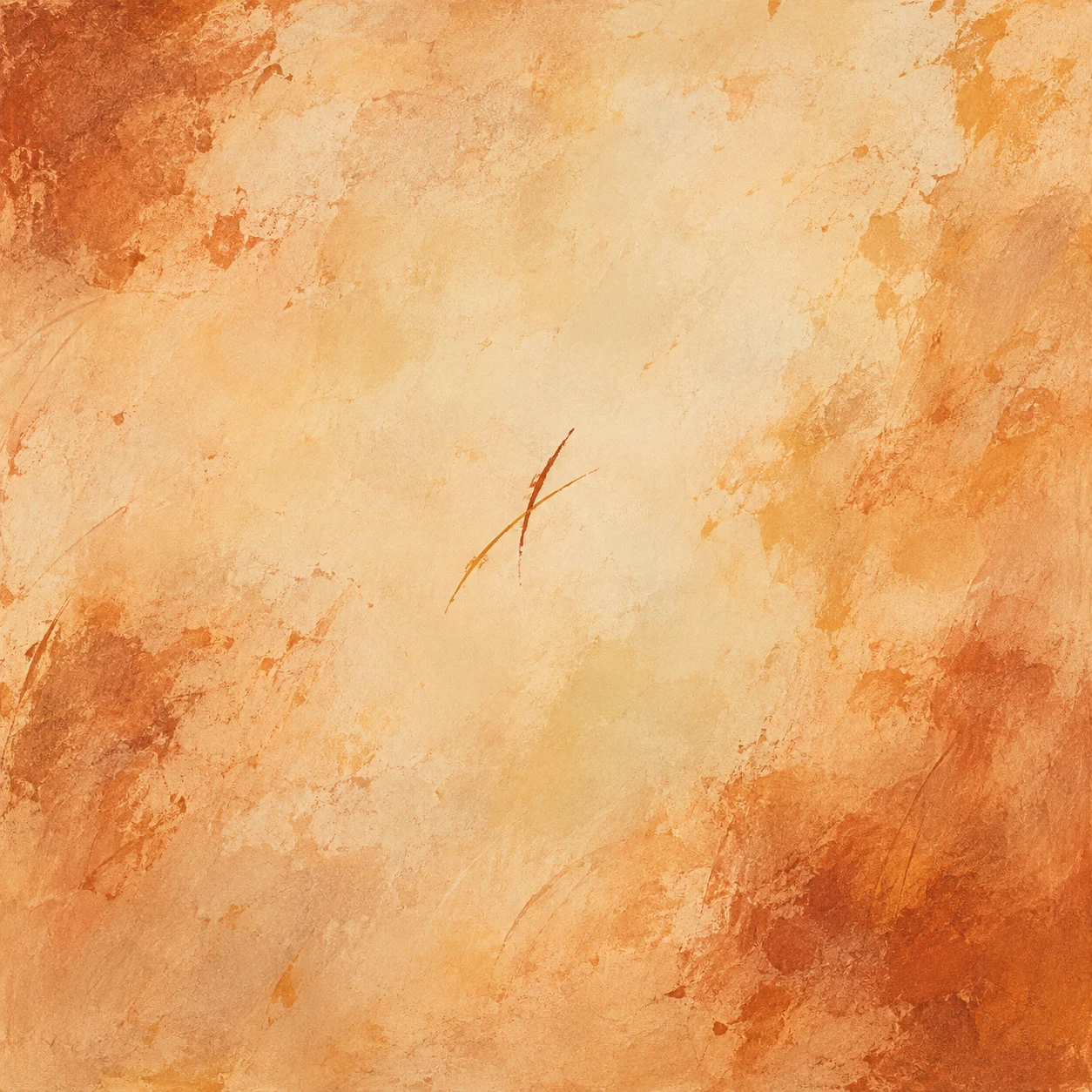 Two calligraphic strokes crossing in cream, blush, yellow, terracotta; square artwork.