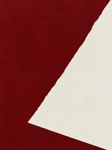 One bold diagonal split, two colors in burgundy, cream; portrait artwork.