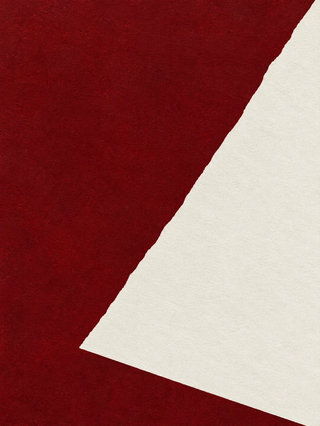 One bold diagonal split, two colors in burgundy, cream; portrait artwork.
