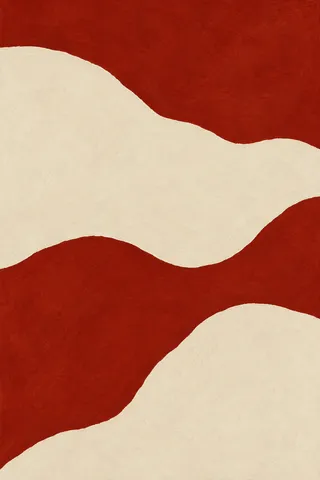 A torn-paper horizon in three bands in cream, rust; portrait artwork.