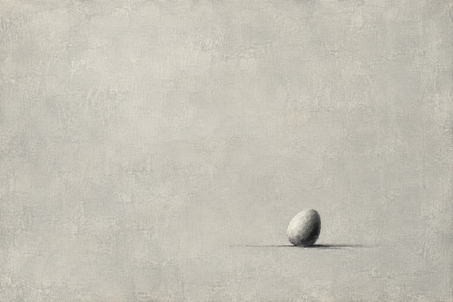 An egg shape resting on a line in stone, cream; landscape artwork.