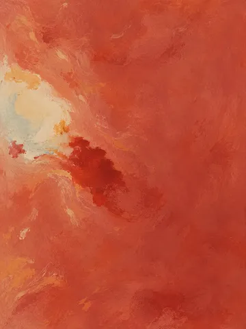 Two pools of color bleeding into each other in terracotta, red, blush; portrait artwork.