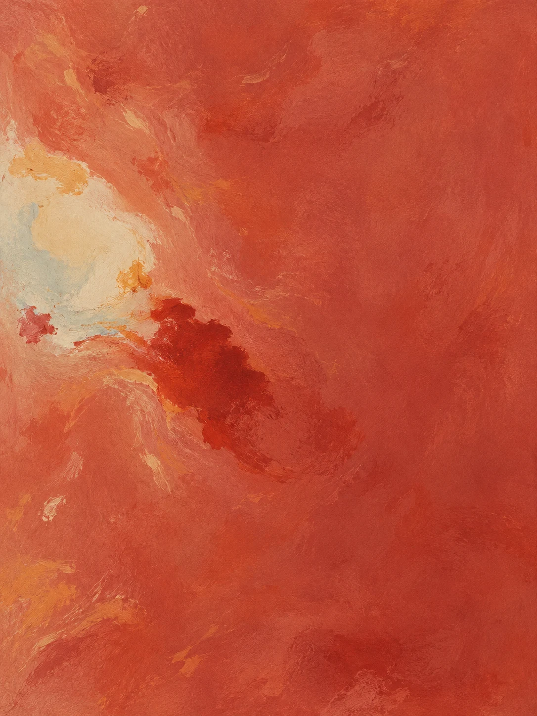Two pools of color bleeding into each other in terracotta, red, blush; portrait artwork.