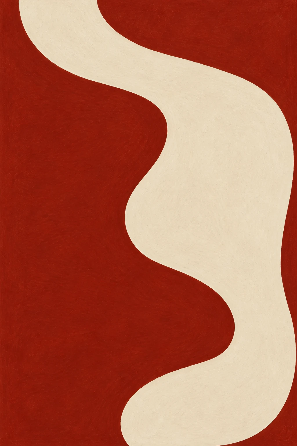 A single wide brushstroke crossing the field diagonally in rust, cream; portrait artwork.