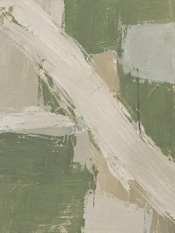A single wide brushstroke crossing the field diagonally in stone, taupe, cream, sage; portrait artwork.