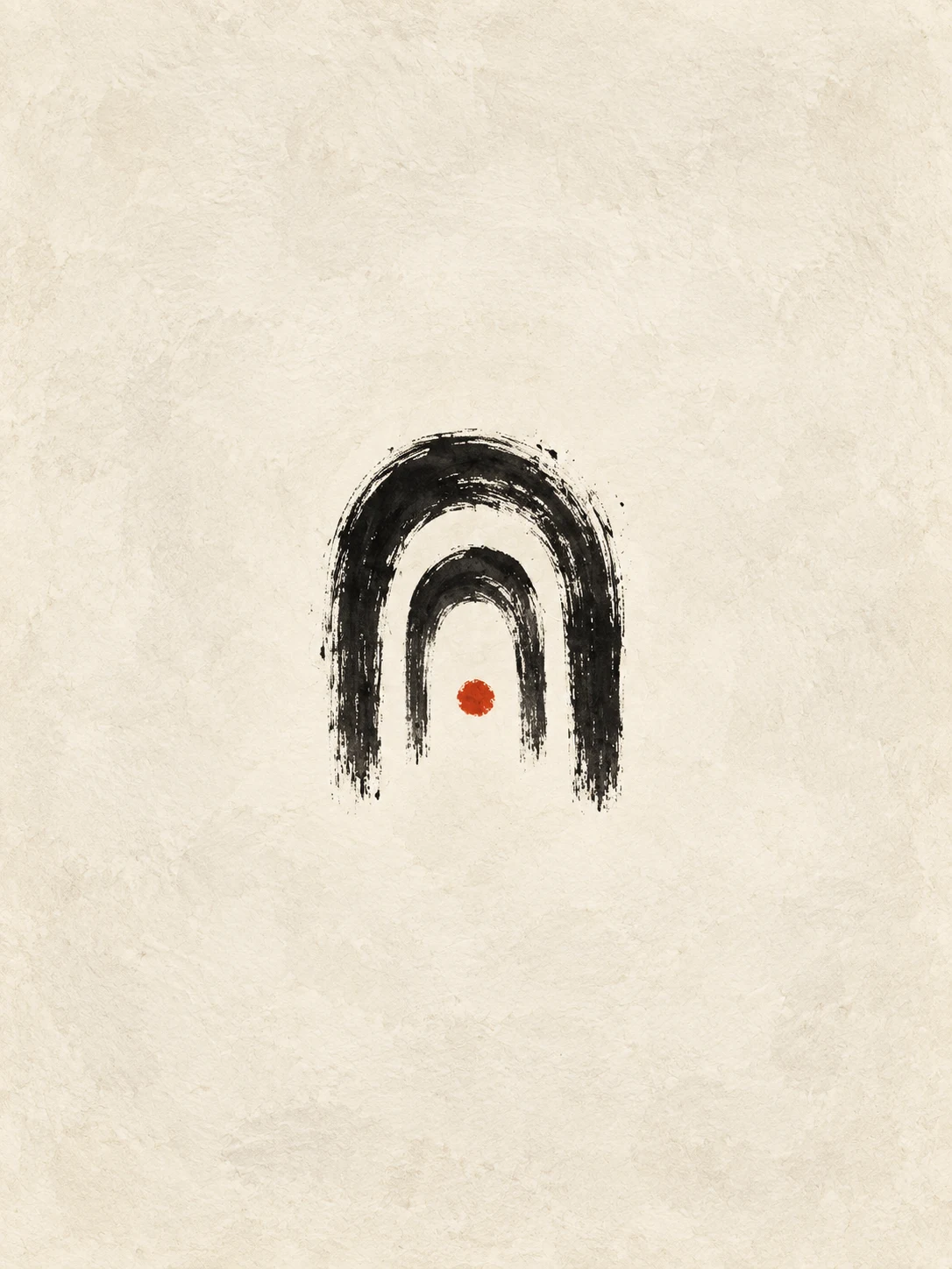 Nested U shapes in cream, white, stone; portrait artwork.