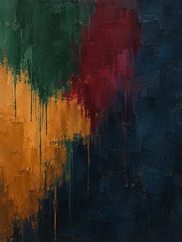 Two pools of color bleeding into each other in black, terracotta, burgundy, charcoal; portrait artwork.