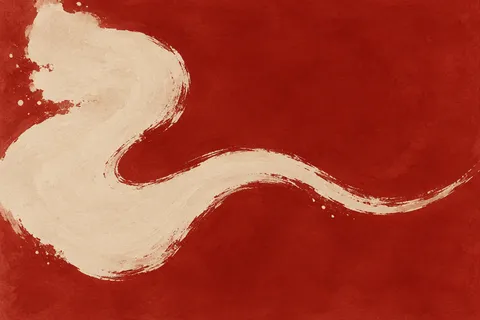 A slow wave line across the middle in rust, red, cream, stone; landscape artwork.