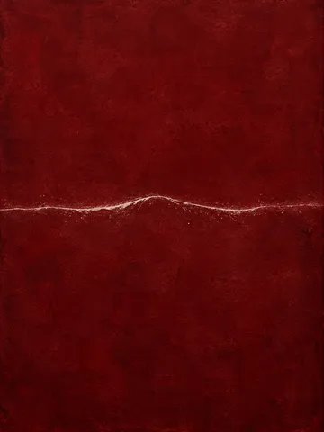 A slow wave line across the middle in burgundy, black; portrait artwork.