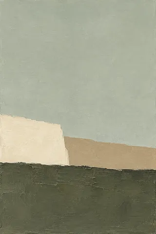 One heavy impasto band across the lower third in stone, olive, brown; portrait artwork.