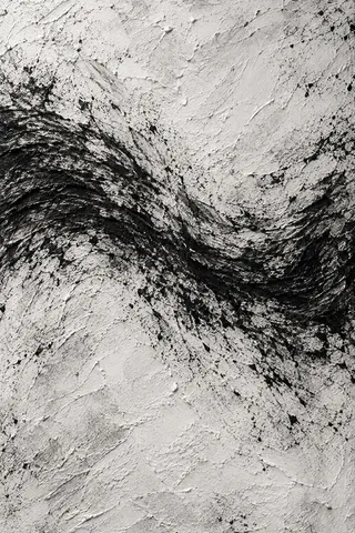 A slow wave line across the middle in stone, black, cream, charcoal; portrait artwork.